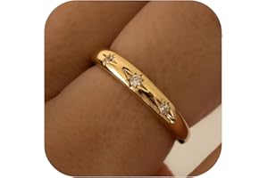 Jacruces Chunky Gold Rings for Women Non Tarnish Dainty star ring 14k Gold Plated Stainless Steel Waterproof Ring Cubic Zirconia Statement Promise Wedding Bands Pinky Rings