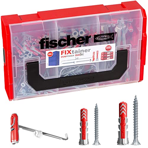 fischer FixTainer DuoPower & DuoTec Wall Plugs with Screws, 200 Piece