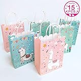 Wmbetter 15Pcs Llama Party Supplies Tote Gift Bags, Llama Party Favor Bags for Birthday Baby Shower Party Decorations (Pink, Blue, Mint Green)