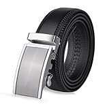 Vbiger Men's Leather Belt Sliding Buckle 35mm Ratchet Belt Black (42