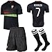 KID BOX® 2015 #7 Away Black Soccer Football Jersey Sportswear Team Polo Shirt & Short & Sock & Key Chain for Kids 3-14 Years