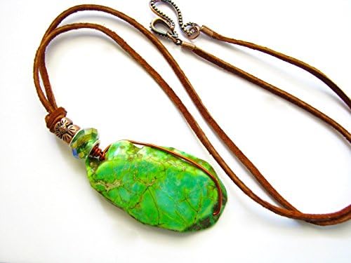 Emerald Green Jasper Long Gemstone Pendant Necklace Semi Precious Stone