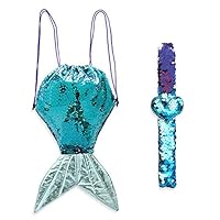 Mermaid Sequin Bag Drawstring Bag Mermaid Backpack Sparkly Reversible Flip Sequin Backpack，Gym Dance Bag Ideal For Beach, School, Hiking ，Swimming Travel Bag, Great Birthday Gifts For Girls (Blue)