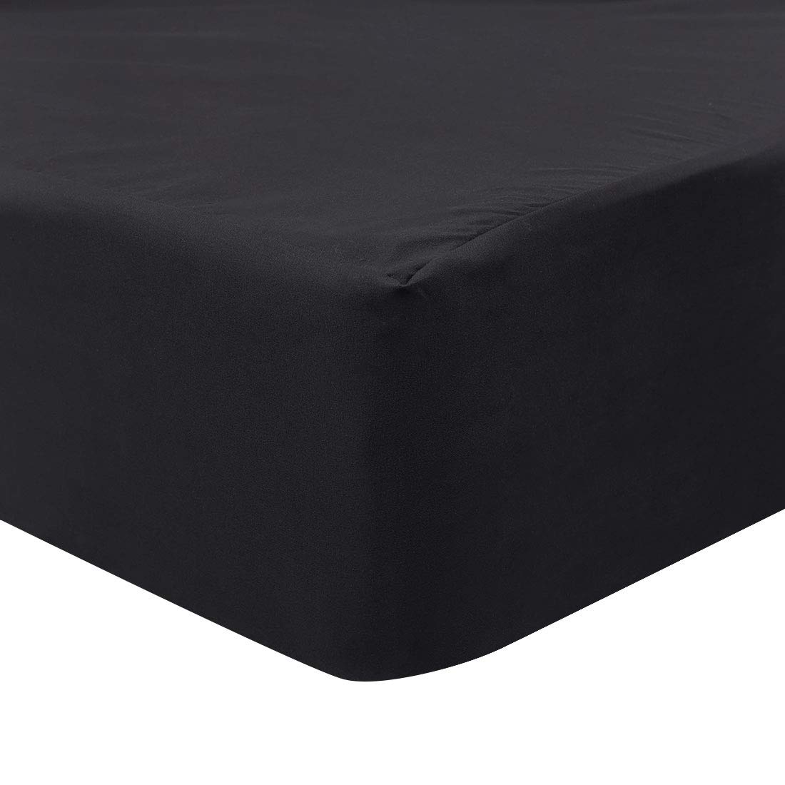 sourcing map Waterproof Fitted Sheet King Bed Size, Black 35cm Deep Pocket with Elastic Band Bed Sheet - 152x203cm
