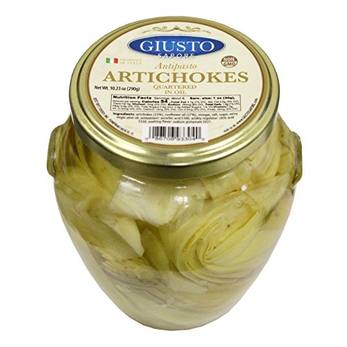 Giusto Sapore Artichokes Quartered in Oil Antipasto 10.23oz - Non GMO Italian Premium Gourmet Brand - Imported from Italy and Family Owned