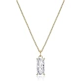 EVER FAITH Tiny Created Diamond Necklace, S925 Silver 14K Gold Emerald Cut Birthstone Cubic Zirconia Choker Necklace for Women Mothers Day/Birthday Jewelry Gifts