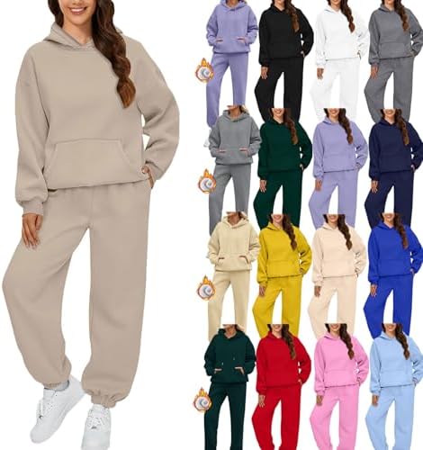 women activewear Women Activewear Oversized Thermal Womens Tracksuit Set Outfits Sweatshirt Women'S Fashion Hoodies With Pockets Overalls Lounge Wear Sets Winter Clothes (Beige-d, M)