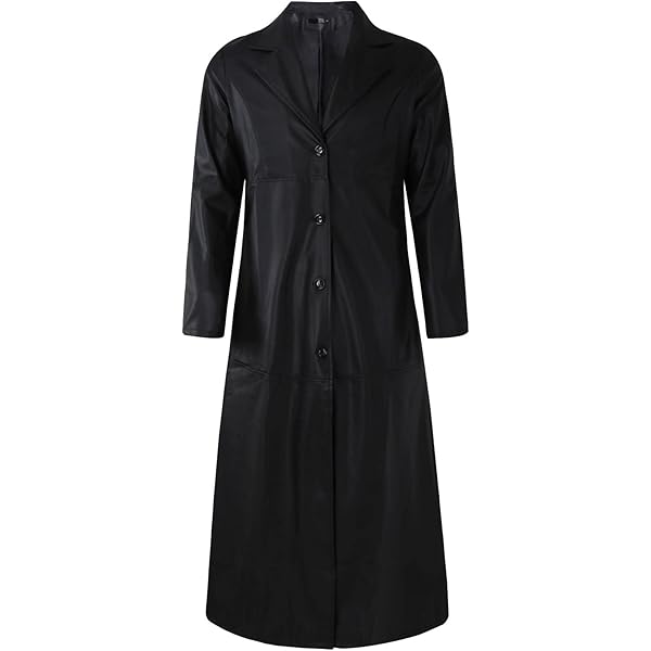 Womens Leather Trench Coat Ladies PU Leather Maxi Coat Lapel