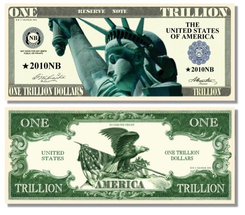 Liberty Trillion Dollar Novelty Bill - 10 Count with Bonus Clear Protector & Christopher Columbus Bill