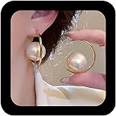 Vacaonio Large Whtie Pearl Earrings Round Pearl Hoop Earrings Single Pearl Dangle Earrings Pearl Open Hoop Earrings Wedding Birdal Earrings Jewelry for Women