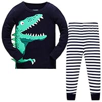 Schmoopy Boys Pajamas Long Sleeve Set with Dinosaur for Toddler and Kid Boys Size 6 Black