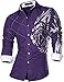 jeansian Men's Slim Loin Tattoo Long Sleeve Dress Shirt Z030 Purple L