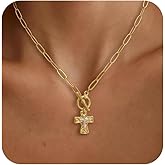 FUCJOEE Cross Necklace for Women, 14K Gold Plated/Silver Chunky Cross Necklace Simple Faith Charm Necklaces Statement Crucifix Pendant Necklaces for Women Trendy Gold Jewelry Gifts