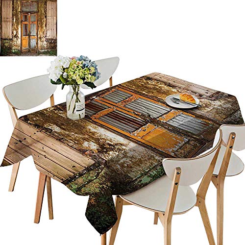 UHOO2018 Square/Rectangle Tablecloth Waterproof Polyester Shabby House with Boarded Up Rusty Doors and Mold Windows Wedding Birthday Party,23 x 23inch