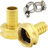 Hooshing 2PCS Garden Hose Swivel Adapter 3/4" Barb x 3/4" GHT Female Thread | Heavy Duty Brass Hose Repair Connectors, with Stainless Clamps &amp; Gaskets, for Watering System Outdoor Faucet
