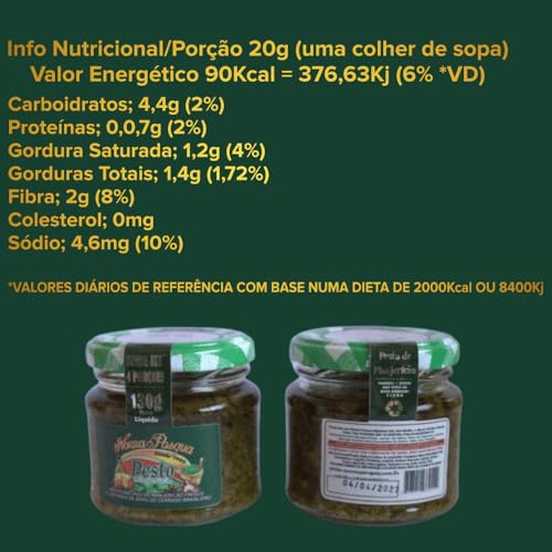 Molho Pesto de Manjericão com Castanha de Baru Mediterrâneo 130g - Artesanal, Sem Conservantes, Low Carb e Gourmet