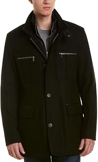 Wool Melton Coat with Nylon Bib 