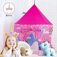 WITALENT Kids Play Tents for Girls Tent Unicorns Princess Castle Playhouse Tent Indoor Outdoor Pop Up Play Tent for Kids Toddler Child Girls Toy Birthday Xmas Gifts with Unicorns Headband & Carry Bag