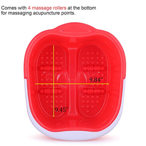 Foot Spa Bucket with Handle and Removable Rollers for Massage (Red)