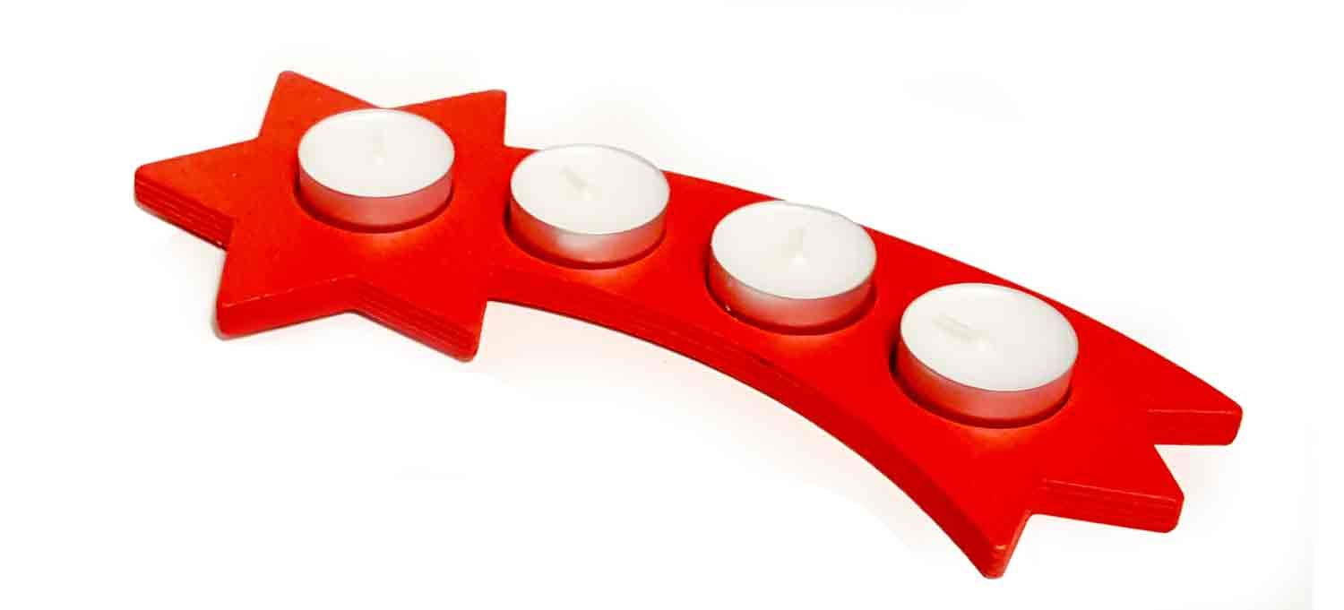Hess Wooden Toy 40035 Tea Light Holder in Star Shape with Tail, Wood, Red, Decoration for Special Occasions from the Ore Mountains