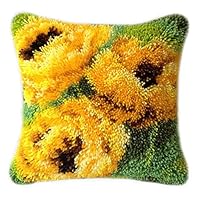 DIY Cushion Carpet Mat Latch Hook Rug Kits Cover Hand Craft Embroidery Pillowcase Crocheting Needlepoint Flower Handmade Home Decor Wedding Kids Parents Gift 16x16 Inch