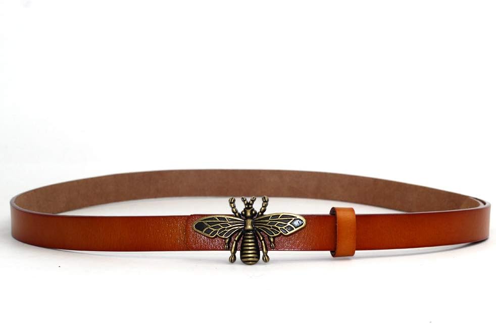 MoYoTo Women's 0.7″Thin Vintage Copper Bee Buckle Leather Belts Casual Dress Belts