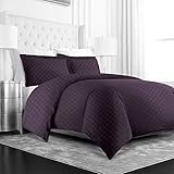 Beckham Hotel Collection Luxury Soft Brushed Microfiber Duvet Cover Set with Embossed Diamond Pattern - Full/Queen - Purple