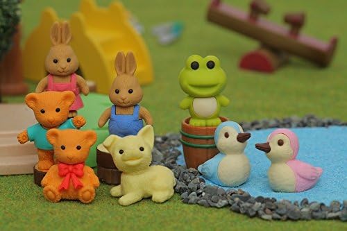 iwako 8 pieces Pet Animal Rabbit Dog Bear Frog Duck Erasers from Japan