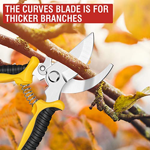 Sécateur de Jardin, Secateur force cisaille jardinage en acier inoxydable Sharp avec sac de rangement, mécanisme de verrouillage et poignée antidérapante pour tiges de branches, fleurs, haies, fruits