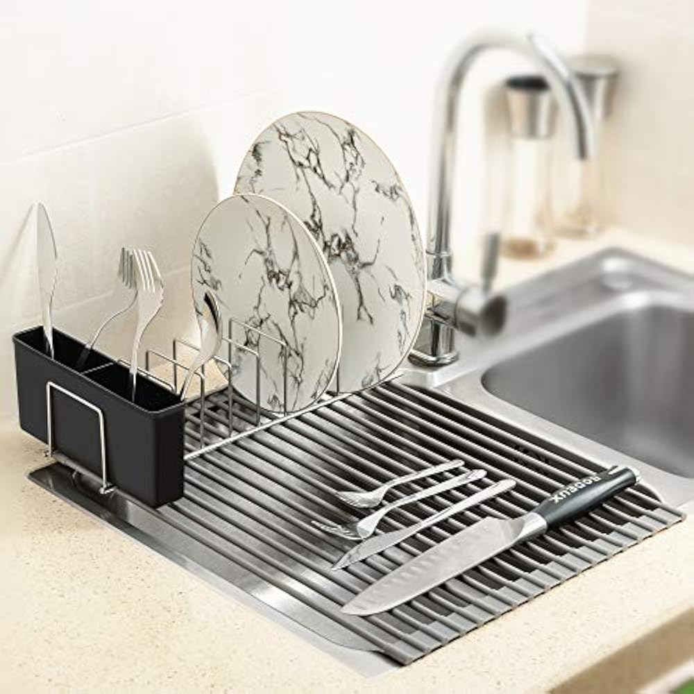 IPEGTOP RollUp Dish Drying Rack And Utensil Plates Holders, Foldable