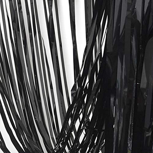 image for Hokic 2 Pack Black Foil Fringe Curtains Large Metallic Foil Photo Back