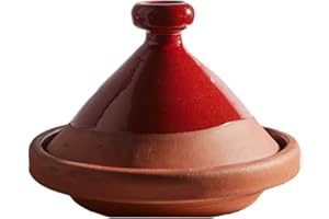 Moroccan Tagine Pot by Verve CULTURE | Traditional Ceramic Cooking Tagine | Contemporary Style-Red | 7" tall / 10" diameter