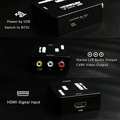 NIERBO HDMI a RCA AV Adaptador, Conversor de señal Compatible HDMI,Conversor de HDMI a RCA Soporte PAL/NTSC Interruptor