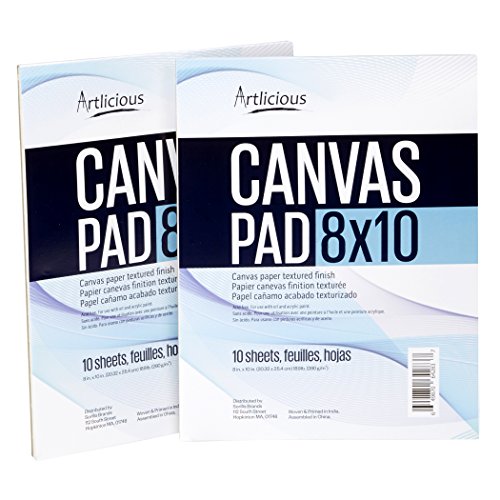 Artlicious - 8x10 Canvas Pads, 10 Sheets, 100% Duck Canvas, Triple Primed, Alternative to Stretched Canvas, Panels or Boards (2 Pads)