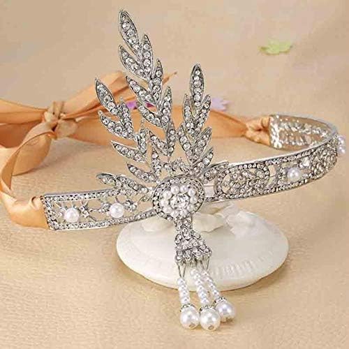 SAOJI The Great Gatsby Bridal Hair Accessories Crystal Pearl Tassels Hair Headbands Hair Jewelry Wedding Brides Hairband Tiaras Crowns,Silver Tiara