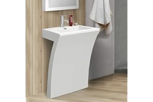 7-Shape Cedar Falls Modern Vanity Pedestal Sink, White, By Fine Fixtures