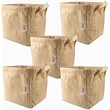 Casolly 10-Gallon 5-Pack Transplanter Fabric Pots.Velcro-Seamed w/Handles (Brown) Aeration Grow Bags