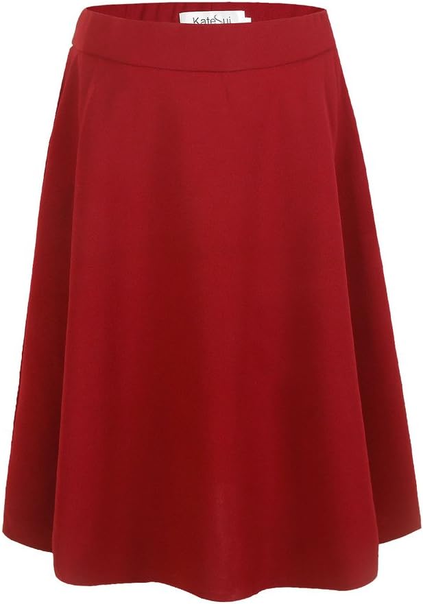 KateSui Women A Line Skater Pleated Full Midi Skirts Wine Red Large