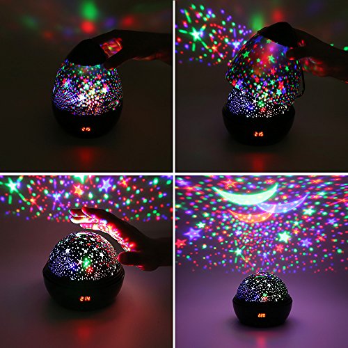 Star Sky Night Light, 360-Degree Rotating Star Projector, LBell Newest 8 Light Colors Romantic Room Cosmos Lamp with LED Timer Auto-Shut Desk Lamp for Kids Baby Bedroom, Christmas Gift(Black)