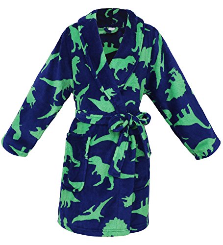 Simplicity Kid's Soft Dinosure Printed Fleece Kimono Robe Bathrobe, Dinosure,M