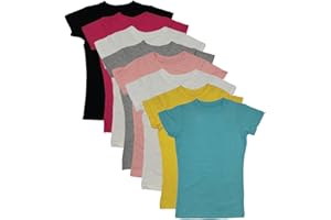 MISS POPULAR Girls' 8-Pack Super Soft Polycotton Short Sleeve Crew Neck T Shirts, Assorted Color Solid Tees