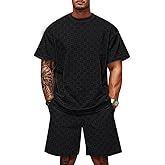TAFLE Men's 2 Piece Set Summer Outfits Casual Geometric Texture Short Sleeve Shirt and Shorts Track Suits for Men Set