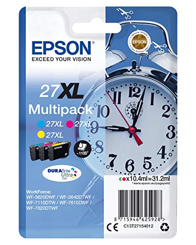 Epson Sveglia Serie 27XL, DURABrite Ultra Ink, Multipack 3 colori, Ciano, Magenta, Giallo, Formato XL
