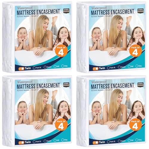 Utopia Bedding Zippered Mattress Encasement Twin Size (Pack of 4), 100% Waterproof, Dust Mite and Bed Bug Proof Mattress Protector, Absorbent 6-Sided Mattress Cover
