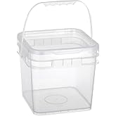 Kichvoe 5L Square Plastic Bucket with Handle & Lid - Food Grade Clear Pail | White Multipurpose Storage Tub for Kitchen, Pain
