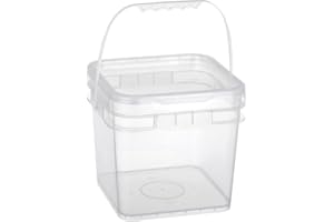 Kichvoe 5L Square Plastic Bucket with Handle & Lid - Food Grade Clear Pail | White Multipurpose Storage Tub for Kitchen, Pain