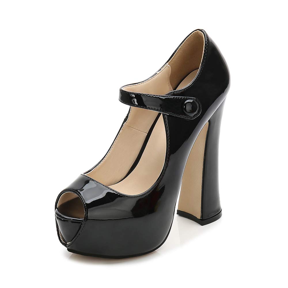 OCHENTA Women's Peep Toe Platform High Heels Ankle Strap Pumps Chunky Heels for Party Daily Wear