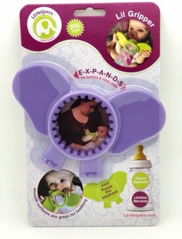 Lil Helper Baby Bottle Holder with Teether BPA BPC Free Hands Free Teething Relief and Feeding Dishwasher Safe - Purple - One Size