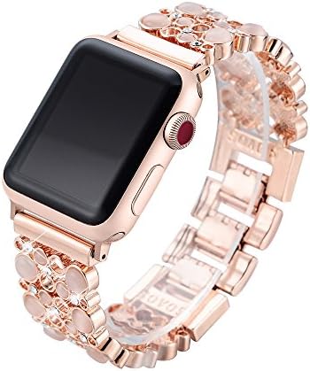 Apple Watch Bands 38mm Women Men, Adjustable Bling Crystal Stones iWatch Replacement Strap, Handmade Dressy Wristband for Apple Watch Nike+, Series 3, Series 2, Series 1, Sport, Edition (Rose Gold)