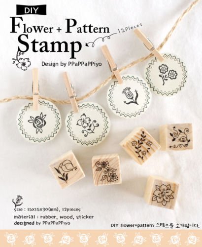 Shopline 12 Pieces Vintage Stamps, Wooden Rubber Stamps with Flower Lace for Letters Diary Craft Scrapbooking